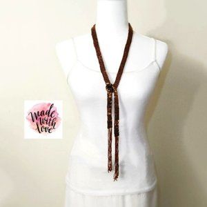 Woven Lariat Copper Brown Shimmer Czech Glass Bead